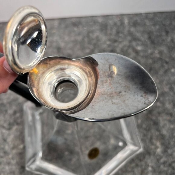 VTG RCR Royal Crystal Rock Hexagonal Decanter Patina Silver Handle & Spout - Picture 9 of 16